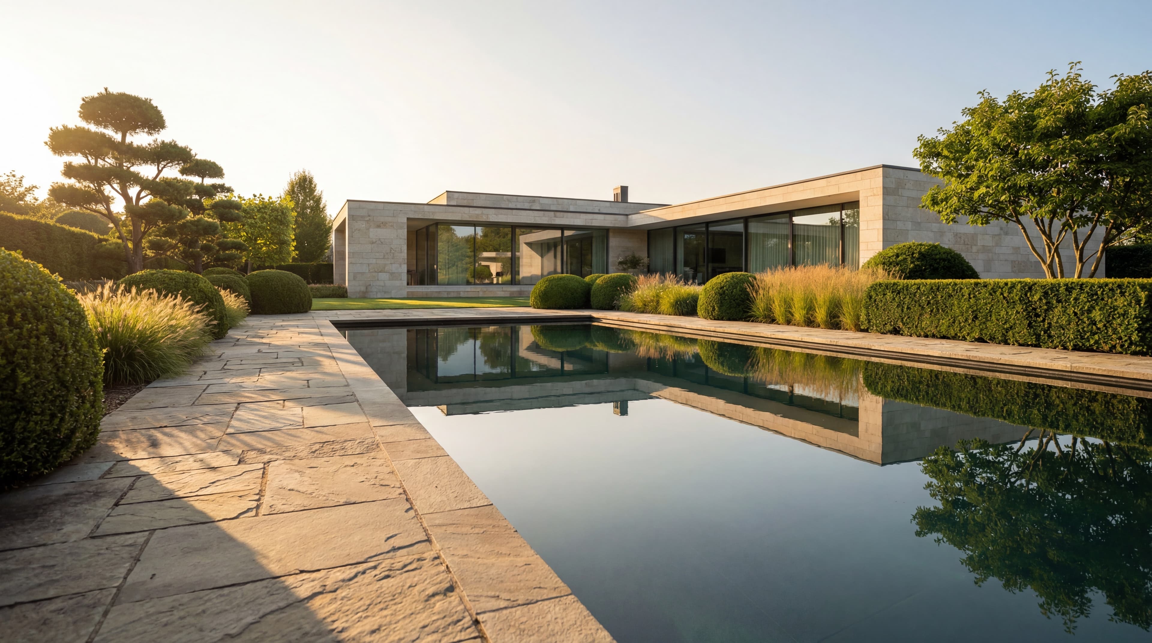 Premium Gartengestaltung mit Pool und Naturstein